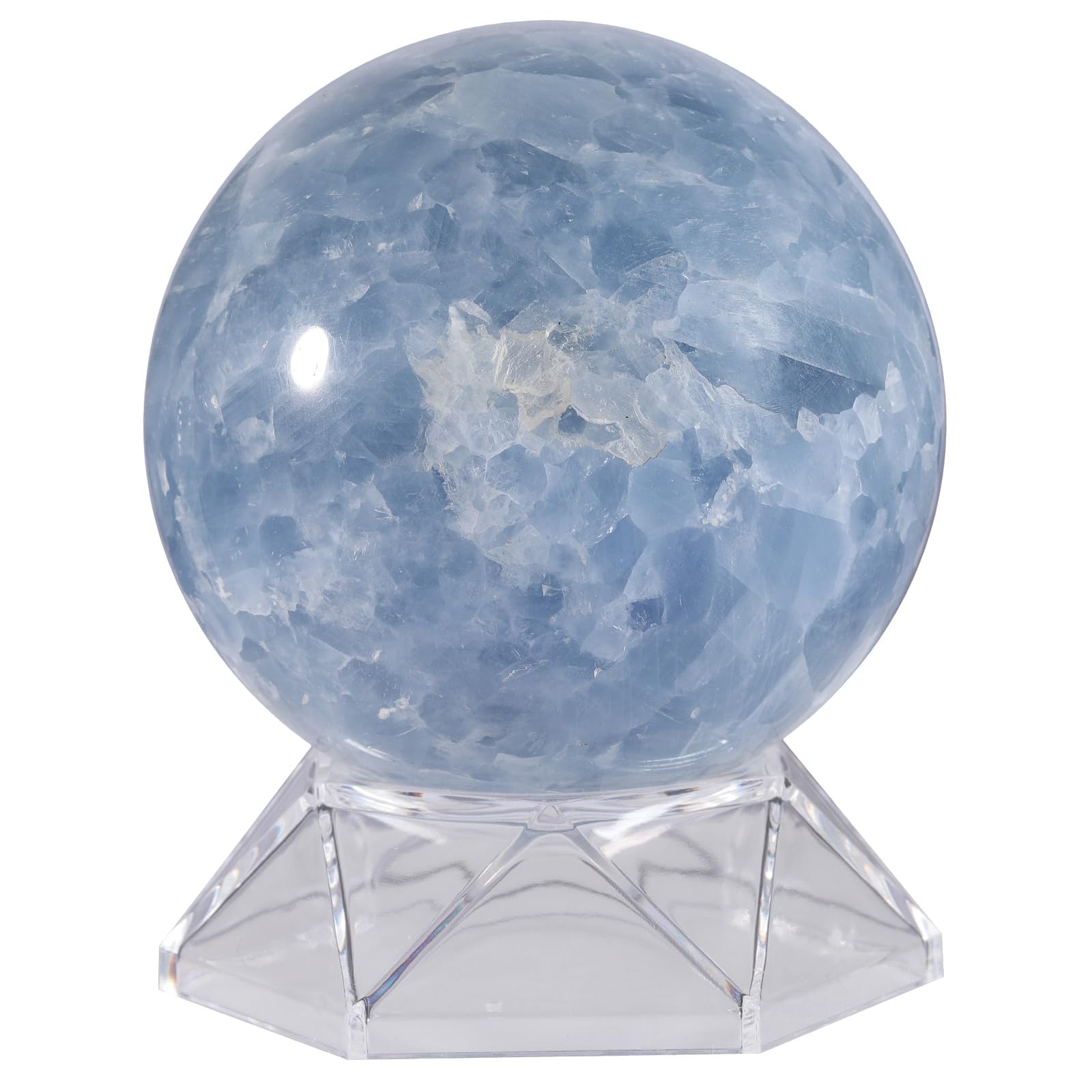 mookaitedecor 71-80mm Celestite Crystal Ball Sphere Ornament with Stand Crystals and Gemstones for Display Office Room Decor, Light Blue Celestite Stone Healing Crystal Ball with Gift Box