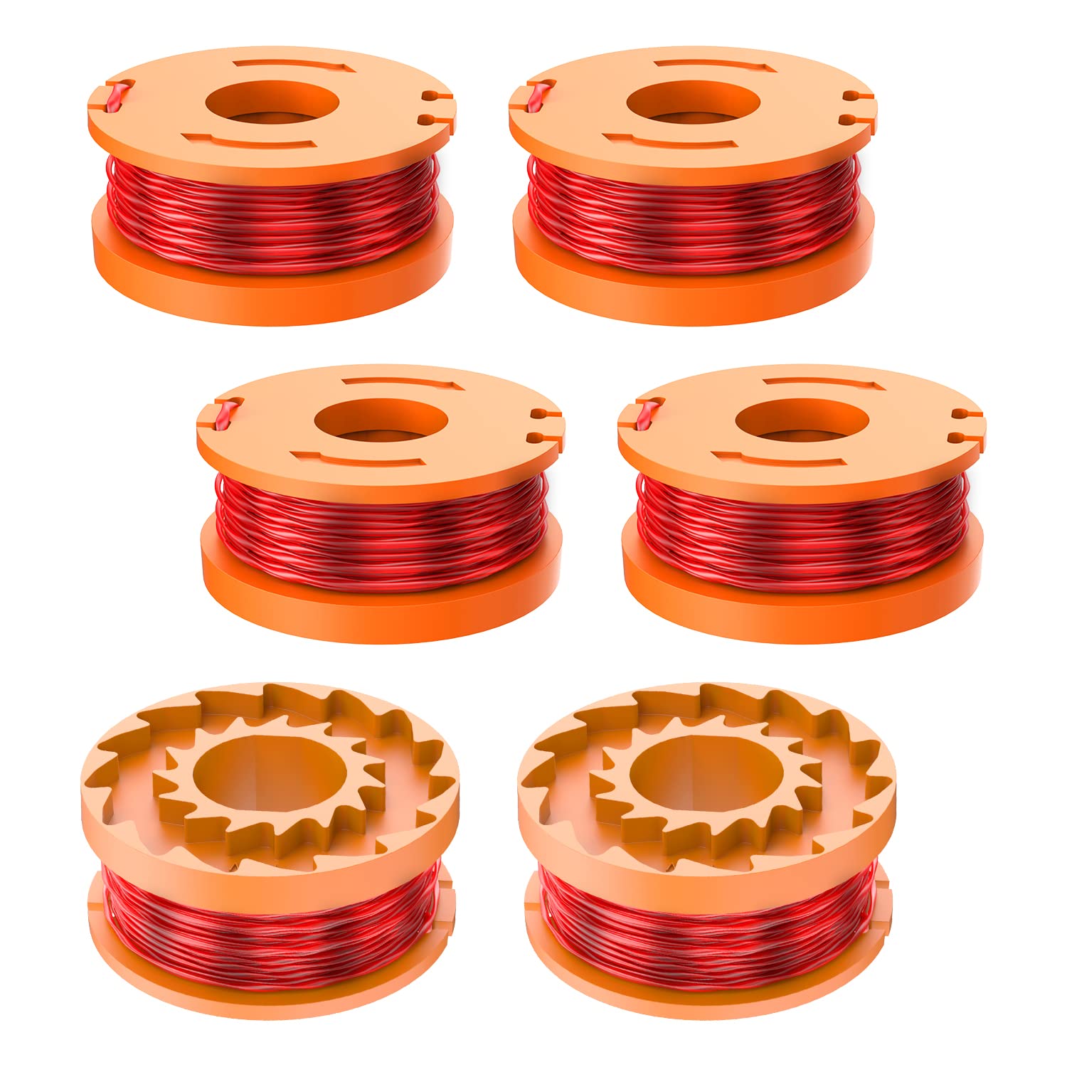 FUSHUI 6 Pack Strimmer Spool and Line, WA0010 WA0004.1 Grass Strimmer Spool Compatible with Worx Grass Trimmers Replace WG151,WG163E.1,WG163E.2,WG163E.3,WG163E.6,WG163E.9