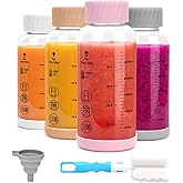 Zukro Glass Water Bottles with Colored lids 16 oz - 4 Pack Heat-resistant Borosilicate Juice Bottles with Stainless Steel Cap for Juicing, Protein, Milk, Smoothies - Airtight Leak proof, BPA Free