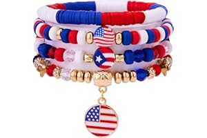 Smilelife 4th of July Accessories USA Patriotic Bracelets for Independence Day Red White and Blue American Flag Stretch Bracelets for Women Girls Boys