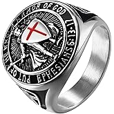 Rofusn Knight Templar Cross Ring for Men: Stainless Steel Put On The Whole Armor of God Red Cross Amulet Signet Rings Band Jewelry Gifts, Size 8-13