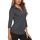 Koscacy Women's 3/4 Roll Sleeve Golf Tennis Polo Shirts UPF50+ Half Zip Dry Fit Workout Tops Athletic Shirt