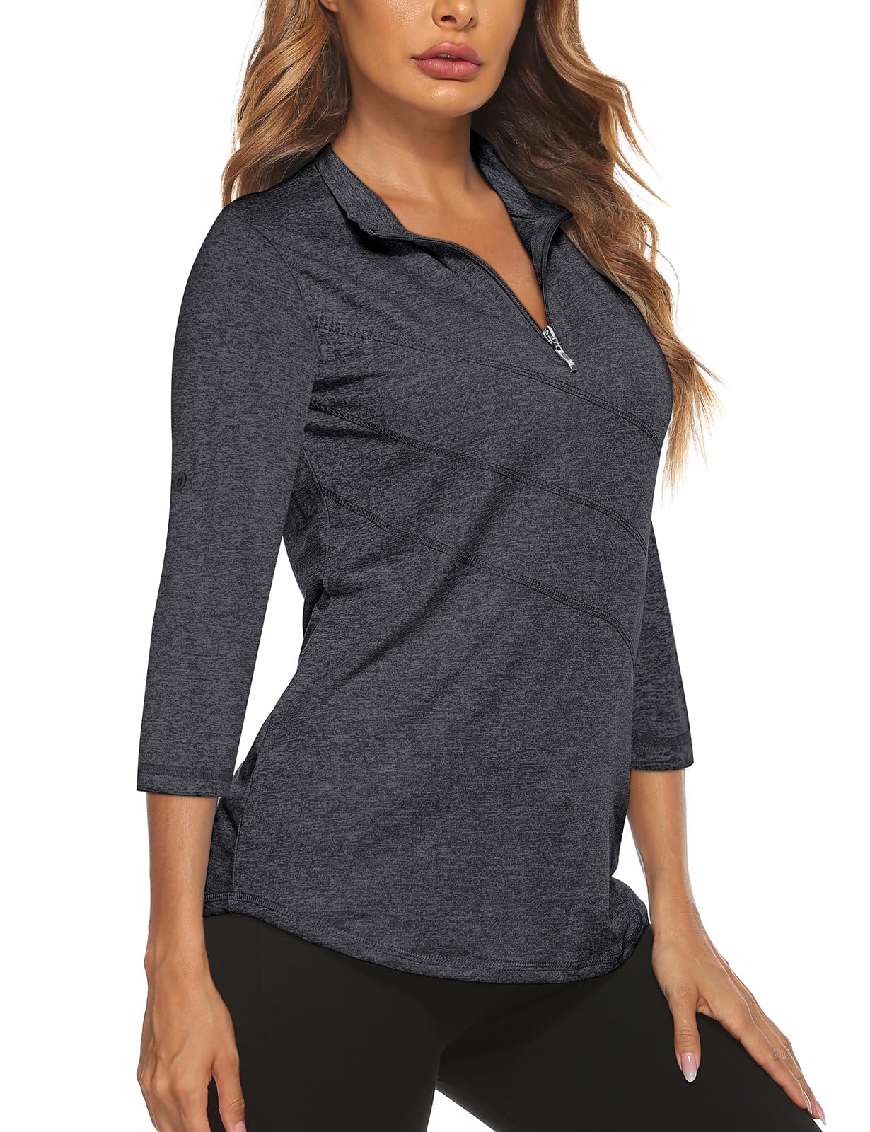 Photo 1 of Koscacy Bowling Shirts for Women, Running Sports Tennis V-Neck Lightweight Casual Zipper Shirts Golf&Tennis Outdoors Sports Colthes for Teens Black Medium