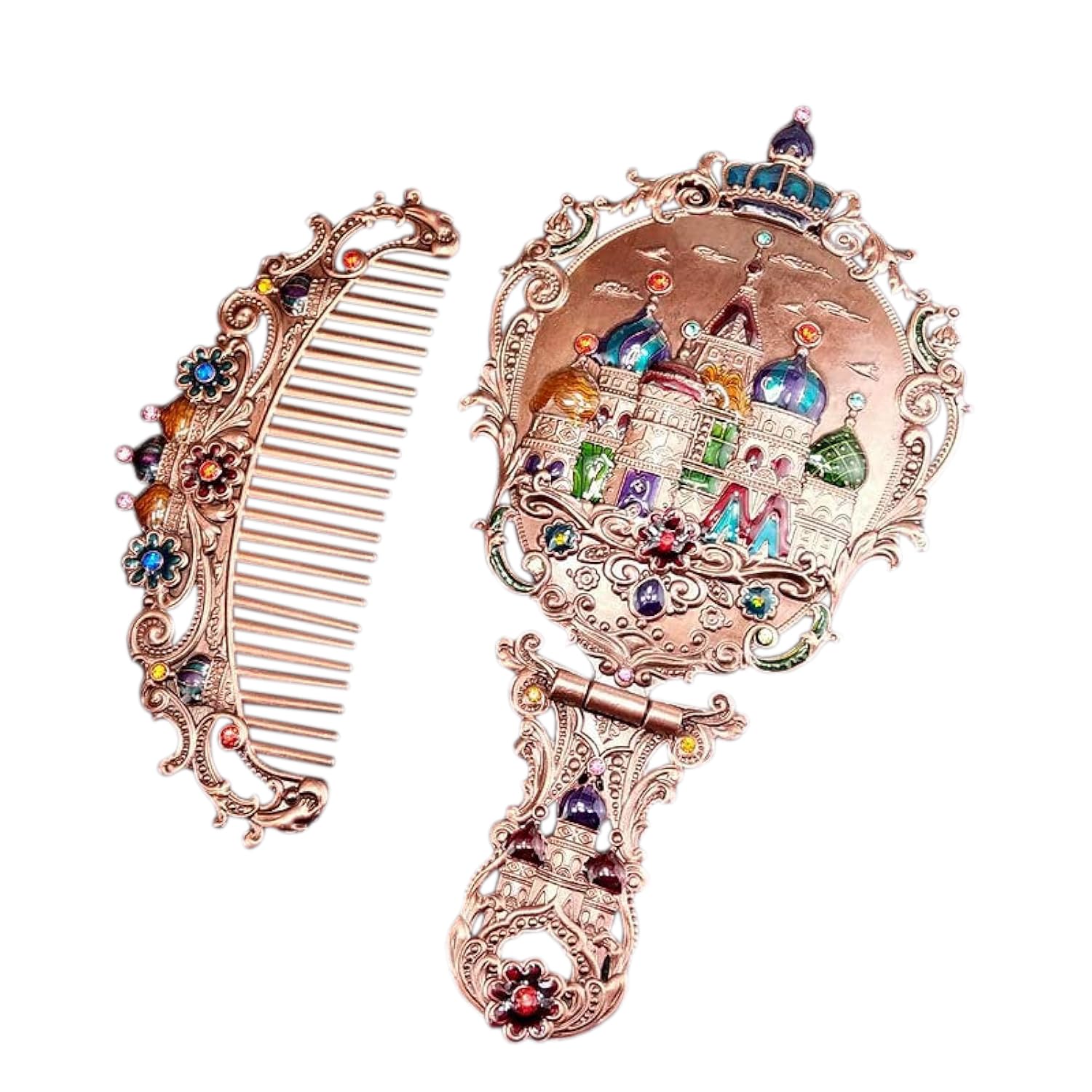 Photo 1 of BYVUTE Handheld Mirror Set, Vintage Makeup Mirror and Comb Antique Princess Castle Vanity Mirror Cosmetic Decorative Embossed Hair Brush Gift for Women Girls (Castle 2)