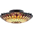 Kira Home Mateo 16" 2-Light Tiffany Glass Flush Mount Ceiling Light, Black Finish