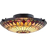 Kira Home Mateo 16" 2-Light Tiffany Glass Flush Mount Ceiling Light, Black Finish