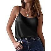 Ekouaer Silk Camisole Tops for Women Spaghetti Strap Tank Top Satin Cami Tops Crew Neck Silky Camis Basic Blose ShirtS-XXL