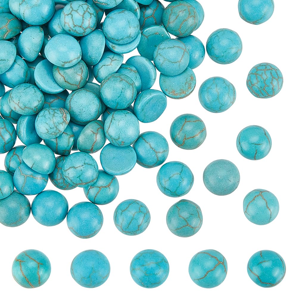 HOBBIESAY 100Pcs 6mm Synthetic Turquoise Gemstone Dark Cyan Flat Back Stones Cabochons No Hole Stones Cabochons Natural Gemstone DIY Gift Texture Cabochons for Beautiful Jewelry Craft Making