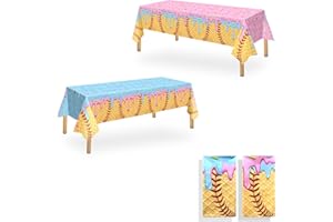 OQOQ Ice Cream Drip Baseball Party Tablecloth (2 Packs), Baseball Party Decorations Ice Cream Disposable Table Cloth for Teen