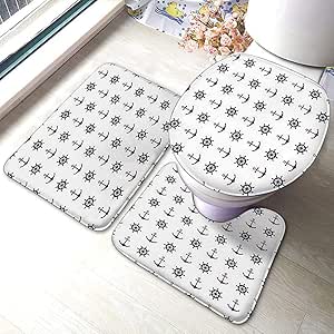 Alfombrilla de baño Juego de 3 Piezas Alfombra náutica con Anclas Rojas