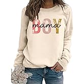 NAKAEOE Boy Mama Sweatshirt Women Boy Mom Long Sleeve Graphic Shirts Funny Mama Crewneck Pullover Tops