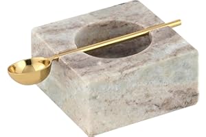 CRUISER’S CACHE Cruiser’s Caché | Forest Brown Marble Salt Cellar and Gold Spoon Set | Hand Crafted Natural Marble | For Keeping Gourmet Salts, Pepper, Spices, and Seasonings.
