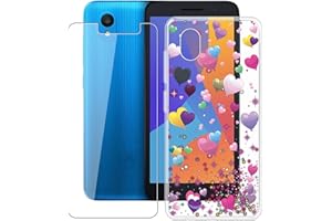 HHUAN Case for Alcatel 1 2021 (5.00 Inch) with Tempered Glass Screen Protector, Clear Soft Silicone Protective Cover Bumper Shockproof Phone Case for Alcatel 1 2021 - YQ29