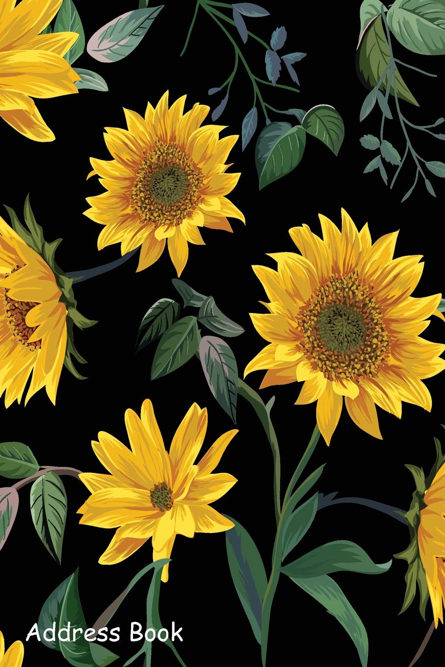 Address Book: For Contacts, Addresses, Phone, Email, Note,Emergency Contacts,Alphabetical Index With Sun Flower illustration Seamless Pattern