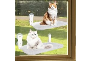 PETMARKET 2 PCS Window Cat Perch, Cordless Foldable Cat Window Hammock, 4 Large Suction Cups Window Resting Seat for Indoor Cats, Solid Metal Frame, Machine Washable Cover (2*Grey, Medium20.4‘’*11.8‘’)
