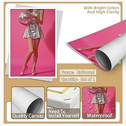 Trendy Disco Ball Canvas Wall Art Funky Pink Preppy