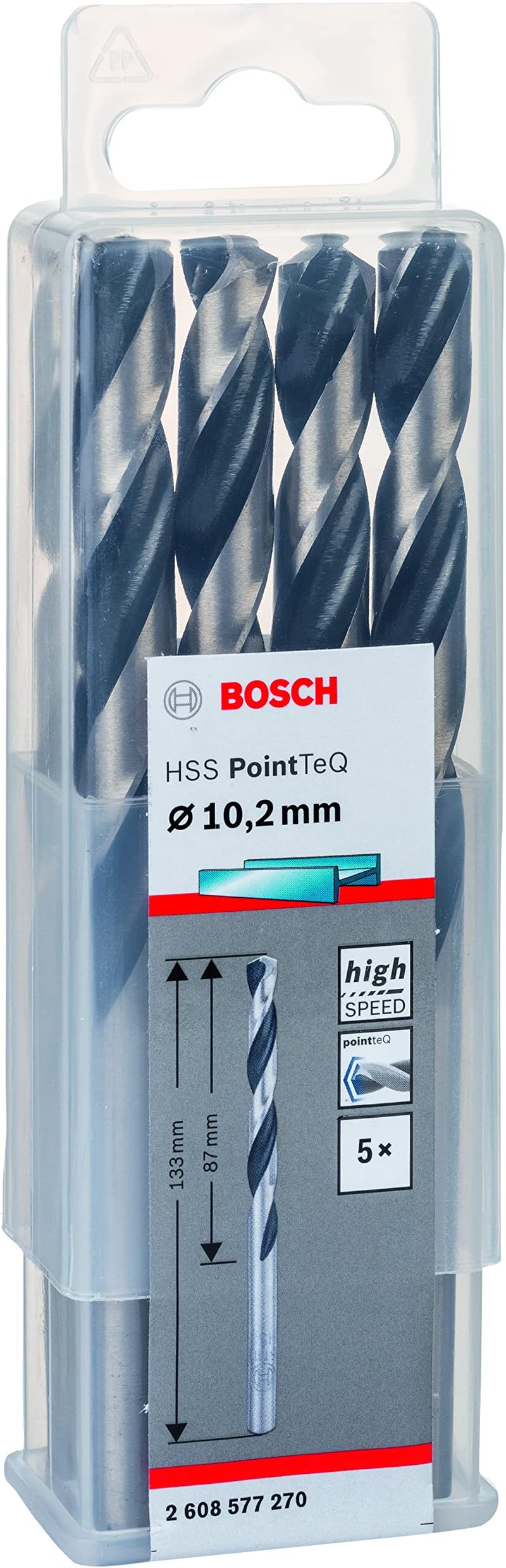 Bosch PointTeQ HSS Twist Drill Bit 5pc Set 10.2 x 87 x 133 mm