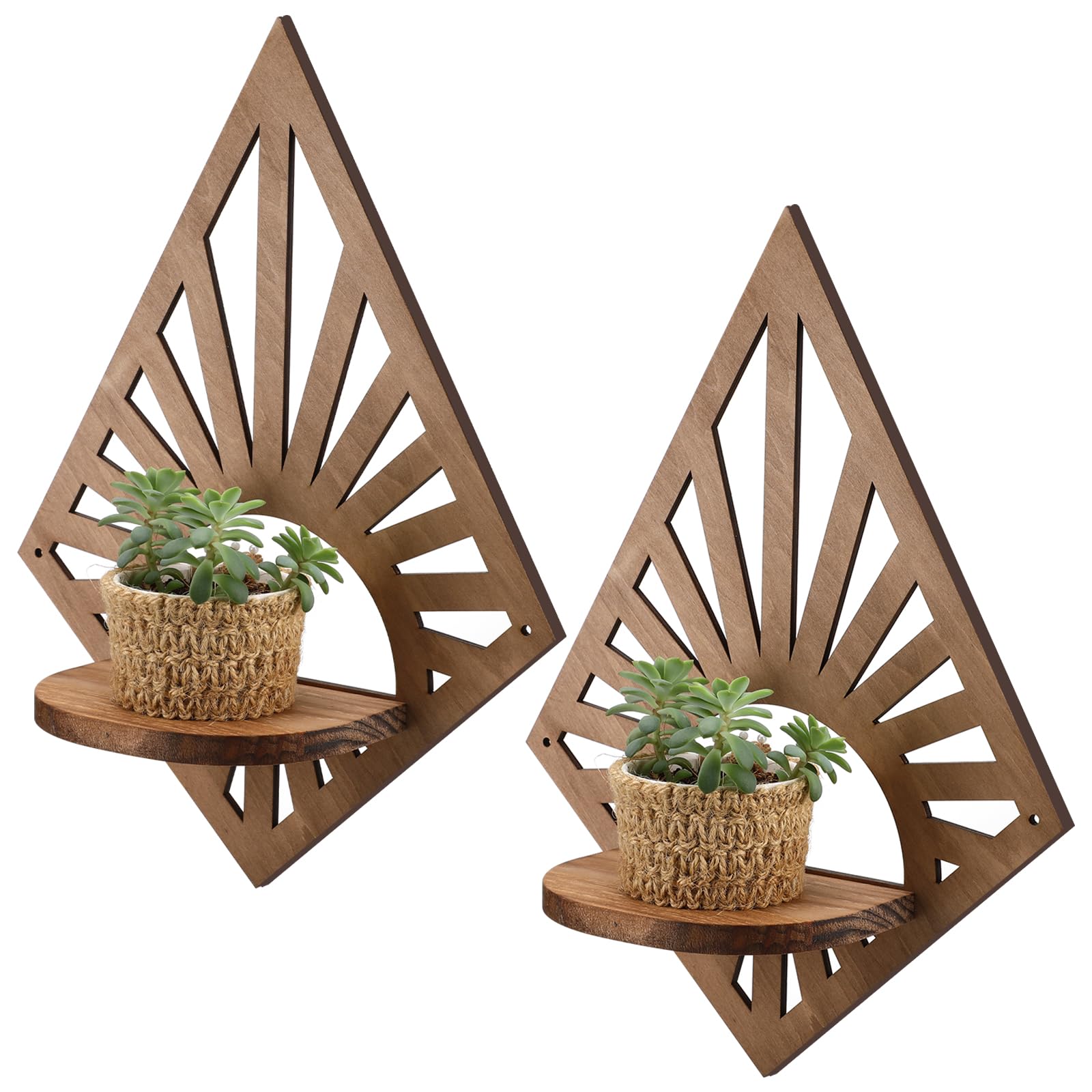 Photo 1 of Menkxi 2 Pcs Boho Floating Shelves for Wall Rustic Wooden Rainbow Wall Shelves Diamond Bohemian Hanging Mount Wood Candle Holder for Nursery Bedroom Room Decor(Diamond)