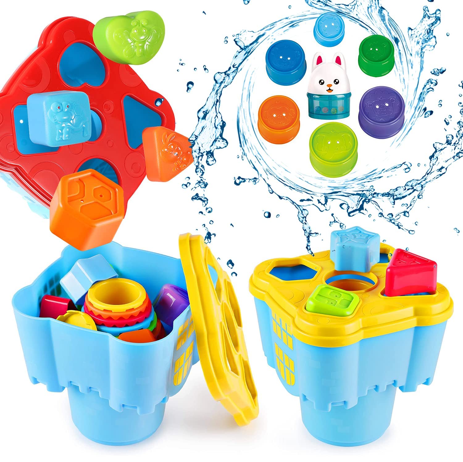 Baby Stacking Cups Plastic Cups Toddler Bath Toys Stack Cup Baby Toy Activity Nesting Cup 6 Set ((Multicolour Cups # 01)