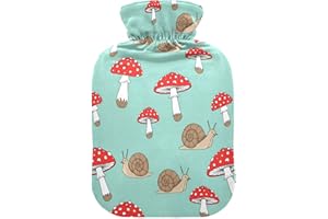 Hot Water Bottle with Cover Snail Mushroom Teal Print Hot Water Bag for Pain Relief Heat Packs Water Bags Hot Pack for Cramps