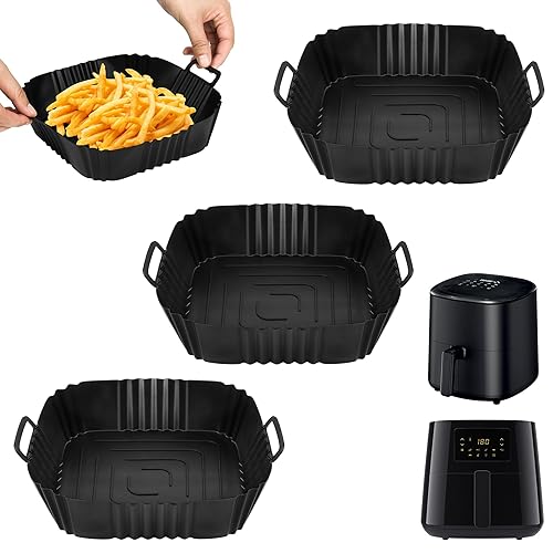 Fioxcomko 3PCS Air Fryer Liners Silicone for Cosori 3.5l/3.8L/4.7L/5.5L AirFryer, Reusable kitchen Accessories for Ninja Air Fryer Max Pro 6.2L, Square AirFryer Accessories for 3-6.5L Air Fryer