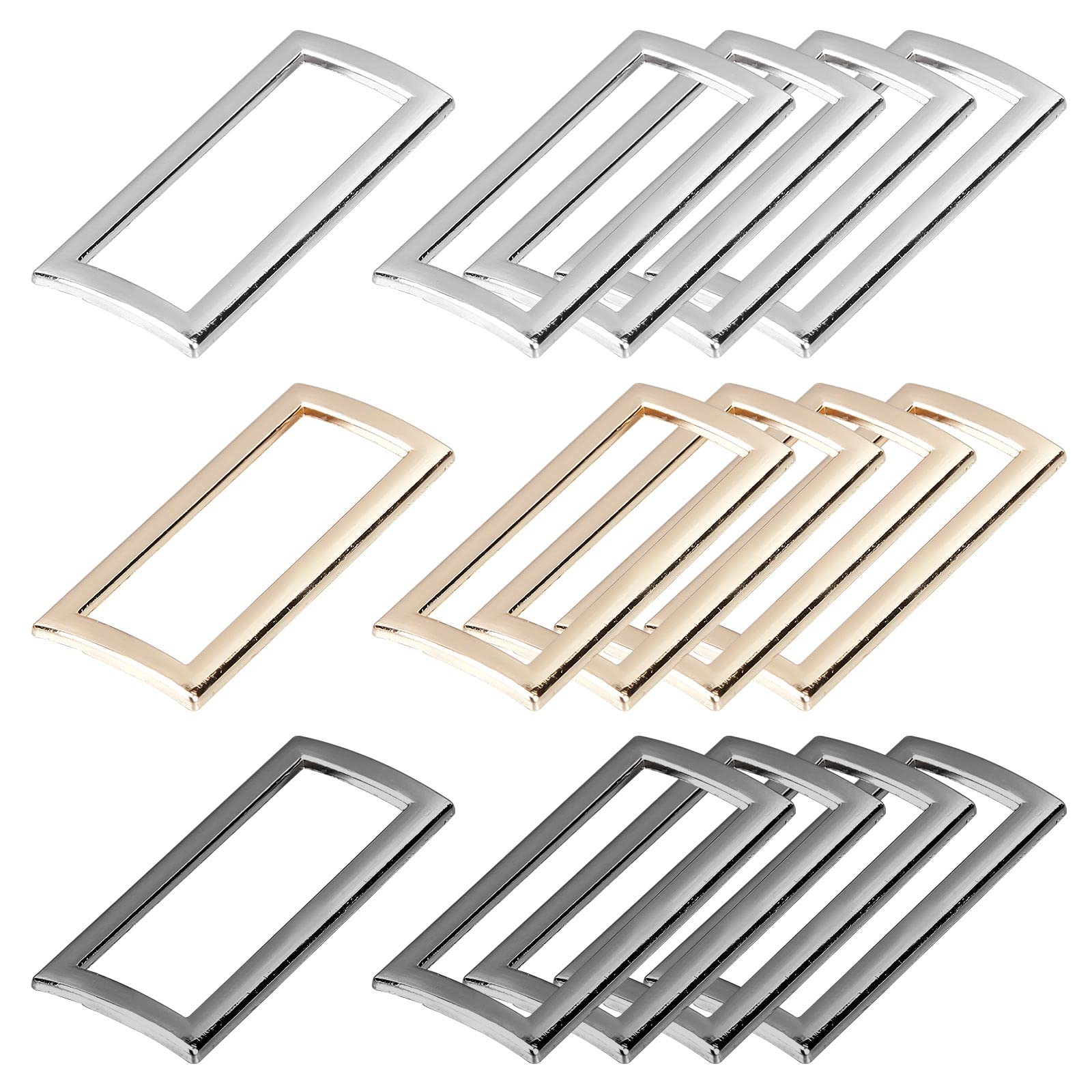 GORGECRAFT 1 Box 3 Colors 15PCS Metal Flat Rectangle Rings Buckle 1-2/5"(35mm) Square Strap Webbing Belt Rings Rectangular Metal Loops Strap for Bag Belt Heavy Duty, Gun Black Gold Silver