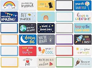 Pack of 60 Lunch Box Notes for Kids, Colorful Inspirational & Motivational Cards for Boys, Girls & Child’s Lunchbox
