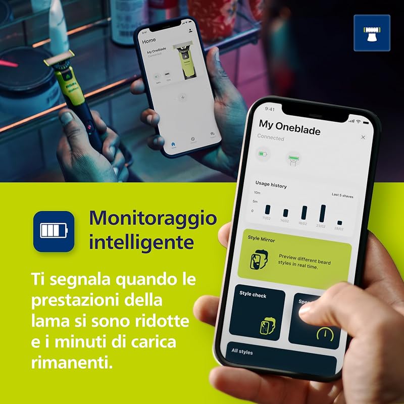 OneBlade 360 Autentico Collegato Rasoio elettrico per viso e corpo, regolabarba e spazzola, lama 360 e originale, pettine regolabile 5in1, kit per il corpo, custodia da viaggio, QP4631/65