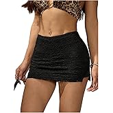 MakeMeChic Women's Floral Lace Mini Skirt Low Waisted Split Y2K Bodycon Going Out Short Skirts