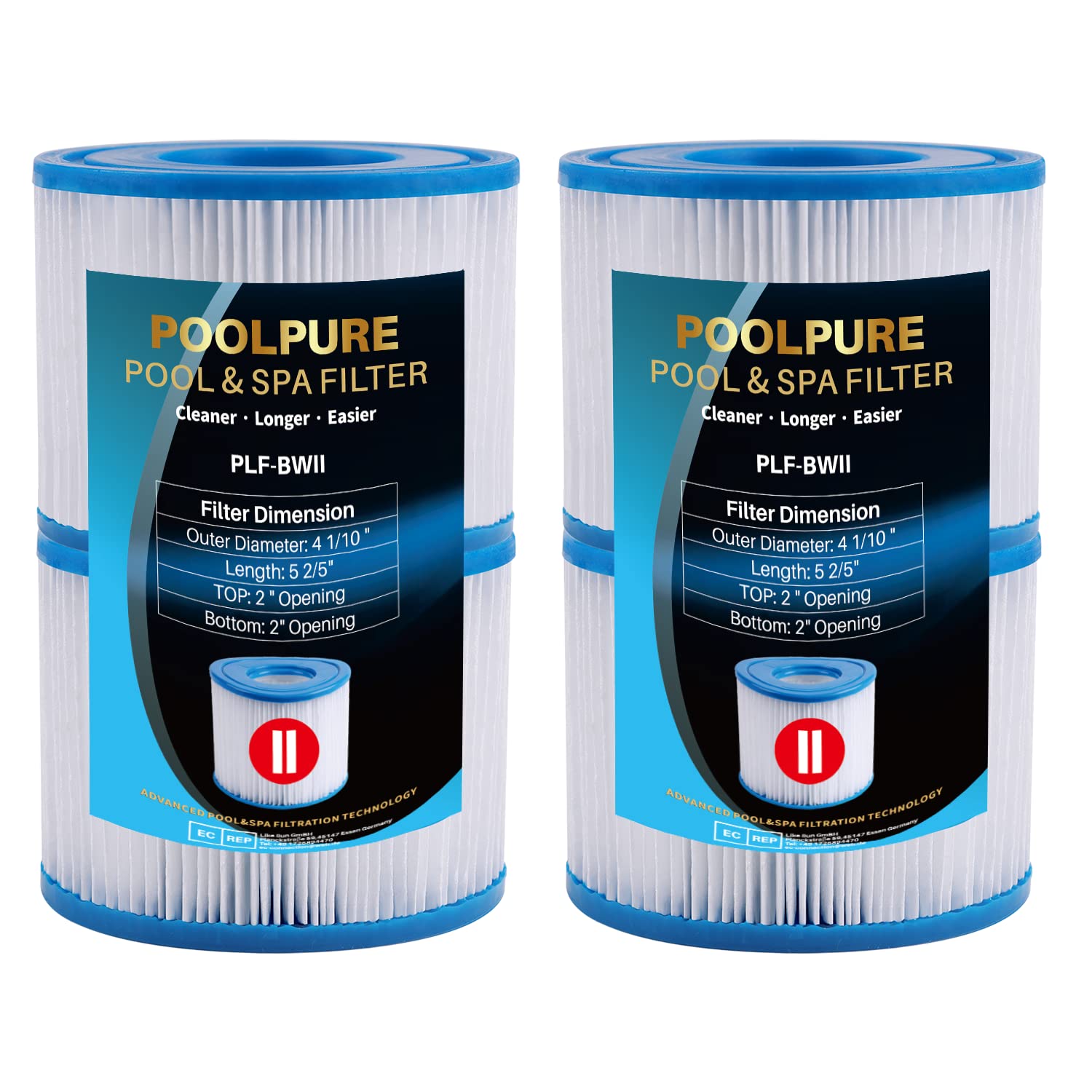 POOLPURE Pool Filter Compatible with BestWay 58094 Type II，4pack