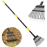 Rake, Garden Leaf Rakes for Lawns Heavy Duty, Yard Metal Rake Tools with 9" Small Narrow Rake Head, 65&rdquo; Adjustable Long Handle, 11 Steel Tines, Quick Clean up Rake for Shrub, Flower Bed, Camping