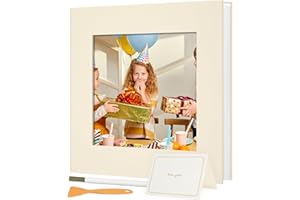 Vienrose Photo Album Self Adhesive for 4×6 & 8×10 Pictures, Beige, Fabric Cover Scrapbook Album, DIY 40 Blank Pages for Baby, Family, Travel, Gift