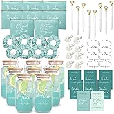 56pcs 8set Bridesmaid gifts bridesmaid proposal gifts, Maid of Honor Gifts contain 16oz Glass Cups Cosmetic Makeup Bags Invited Cards Scrunchies Hair Knotted Bracelets Diamond Pens love clip (Green)