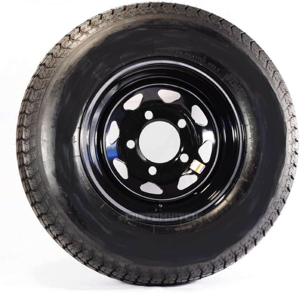 ST205/75R15 LRC 6 PR Rainier ST Radial Trailer Tire on 15" 5 Lug Black Spoke Trailer Wheel