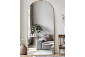 LadyNow Full Length Mirror, 71"x32" Arched Floor Mirror Freestanding, Oversized Floor Standing Mirror Full Body Mirror with Stand for Bedroom, Hanging Mounted Mirror for Living Room Cloakroom, Gold