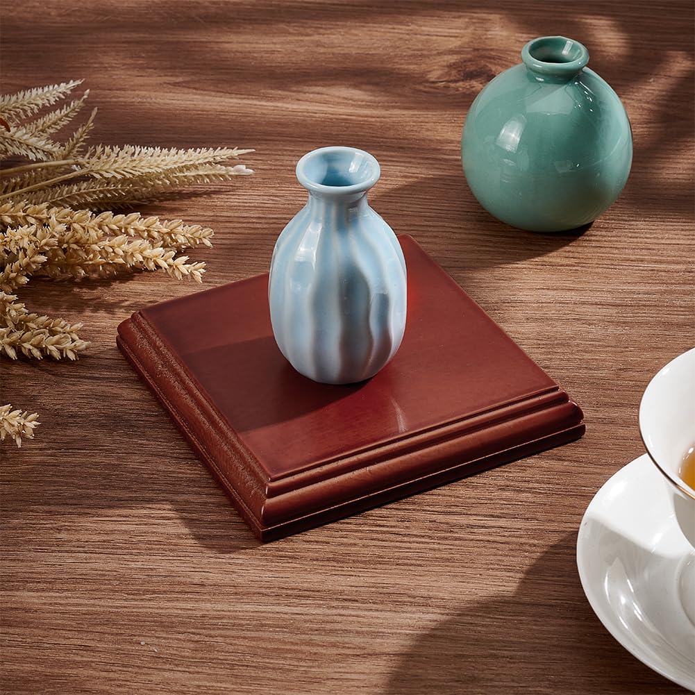 FINGERINSPIRE Nature Wood Display Base Square Orange Red Wooden Base 12.5x12.5x2cm Wood Display Stand Wooden Pedestal for Figure Toy Model DIY Crafts Display or Home Decoration