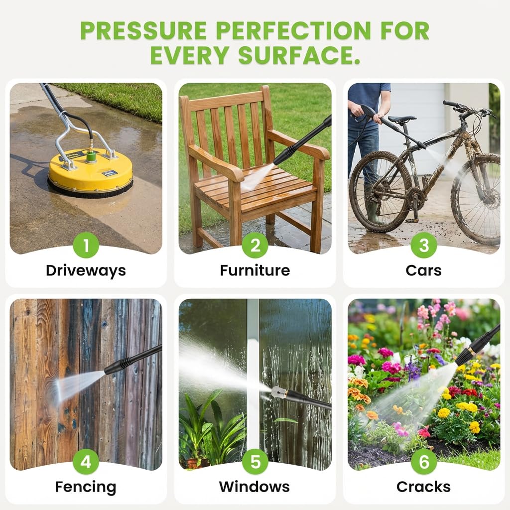 Pressure Washer, Etoolab Portable Power Washers, 4 Quick Connect Nozzles, High Pressure Cleaning Machine for Car Wash Fence Driveway Patio Washing (Grey)