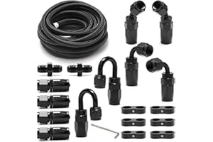 MEDOON 4AN Fuel Line Kit,10FT Nylon Stainless Steel Braided Fuel Hose+10pcs 4AN Hose Fitting Kit+6pcs 4AN Hose Separator Clamp+2pcs 4AN to 4AN Male Coupler Adapter Straight Fitting