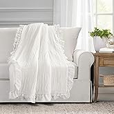 Lush Decor Ella Ruffle Lace Throw Blanket, 50" W x 60" L, White - Coquette Throw Blankets for Bed - Couch Blanket - Ruffled Throw Blanket for Couch
