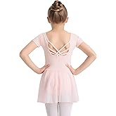 TinyChoice Ballet Leotards for Girls Ballet Dress Toddler Dance Leotard Short Sleeve and Criss-Cross Back, 2T-11Y