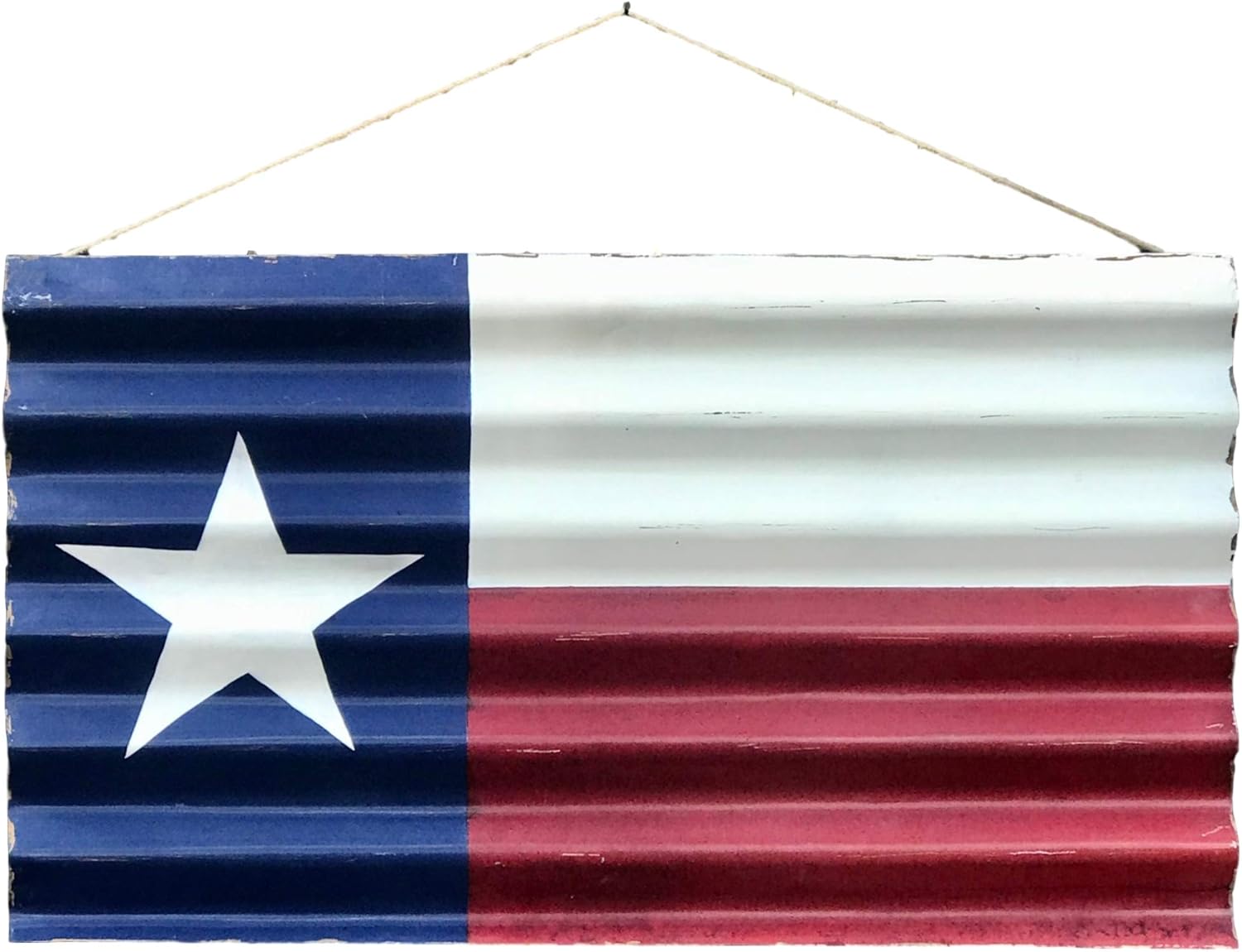 Farmhouse World Metal Texas Decor - Rustic Metal Texas Flag Painted on Corrugated Metal with Vintage Distressed Look - Indoor or Outdoor Use - Perfect for Hanging in Home on Wall, in Garden, or Patio