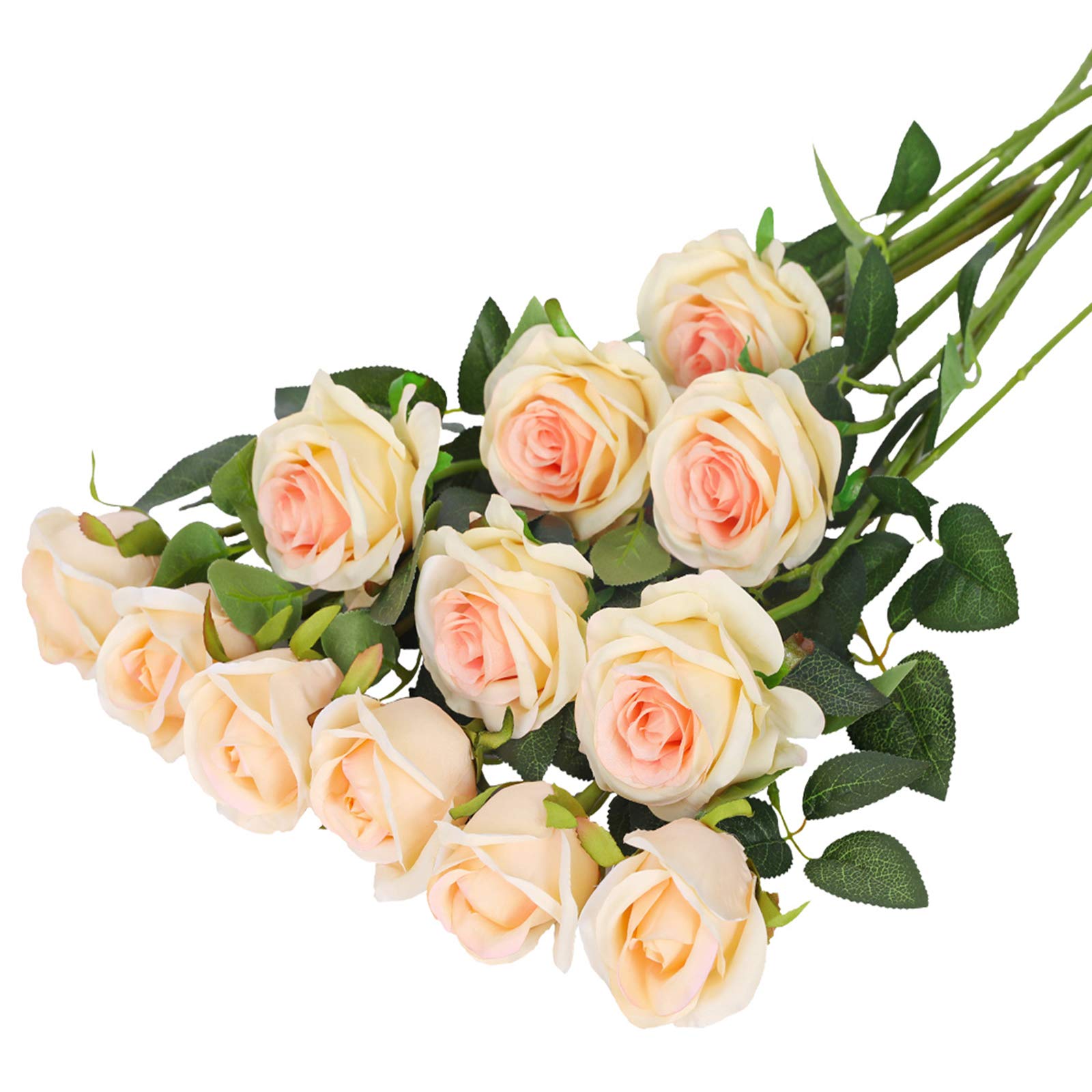 Hawesome 12PCS Artificial Roses Fake Flowers Single Long Stem Blooms with Rose Buds Wedding Decoration Bridal Bouquet Decorative Flower Arrangement Home Decoration Party Centerpieces in Champagner