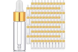 Bokon 100 Pcs Glass Dropping Bottles Mini Essential Oil Dropper Bottles Empty Sample Vials with Black Cap Tiny Storage Jars with Dropper for Perfumes Cosmetic Liquid Aromatherapy Lab (Clear, 5 ml)