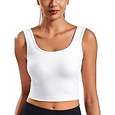 Smooth Womens Workout Tank Tops U Neck Longline Sports Bra Padded Yoga Crop Tank Top with Built in Bra
