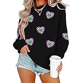 NANYUAYA Mardi Gras Sweatshirt for Women Sequin Carnival Sweater Shirt Funny Heart Graphic Tops Crewneck Long Sleeve Outfits