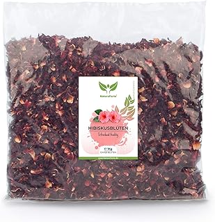 NaturaForte Hibiskusblüten getrocknet 1000g - 1a Premiumqualität, Ganze luftgetrocknete Hibiskus Blüten für Hibiskustee im Aroma-Beutel, Ohne künstliche Farbstoffe, Aromen oder Zusätze, Ungeschwefelt