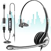 Wantek Computer Headset with Microphone for PC,Laptop,USB Headset with Noise Cancelling & Audio Controls,Computer Headphones for Call Center,Work,Ofiice,Mono