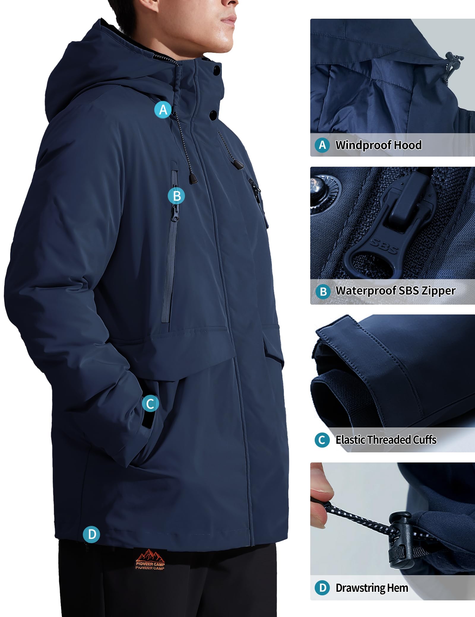 Pioneer Camp Herren Winterjacke Wasserdicht Wintermantel Herren Warm Fleece GefüTtert Winddicht Parka Herren Winter Mit 9 Taschen MäNner Outdoor Softshelljacke Mit Kapuze Navy Blau L 4