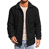 Yousify Mens Fuzzy Sherpa Jacket Fleece Casual Button Down Textured Coat Fall Winter Warm Outwear