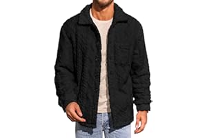 Yousify Mens Fuzzy Sherpa Jacket Fleece Casual Button Down Textured Coat Fall Winter Warm Outwear